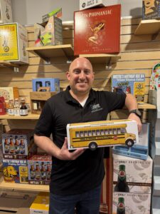Steve with corrugated school bus
